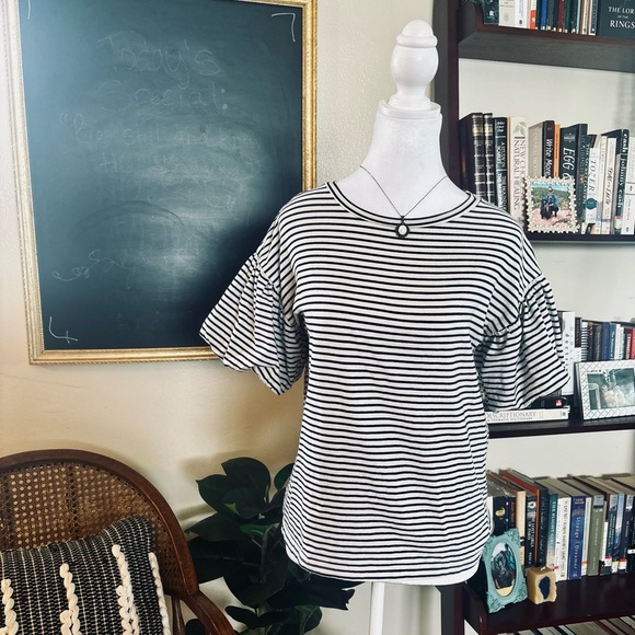 Alya Tops - Striped Peplum Sleeve T-Shirt